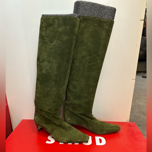 Staud Wally Olive Suede Knee-High Boots - Picture 2 of 4